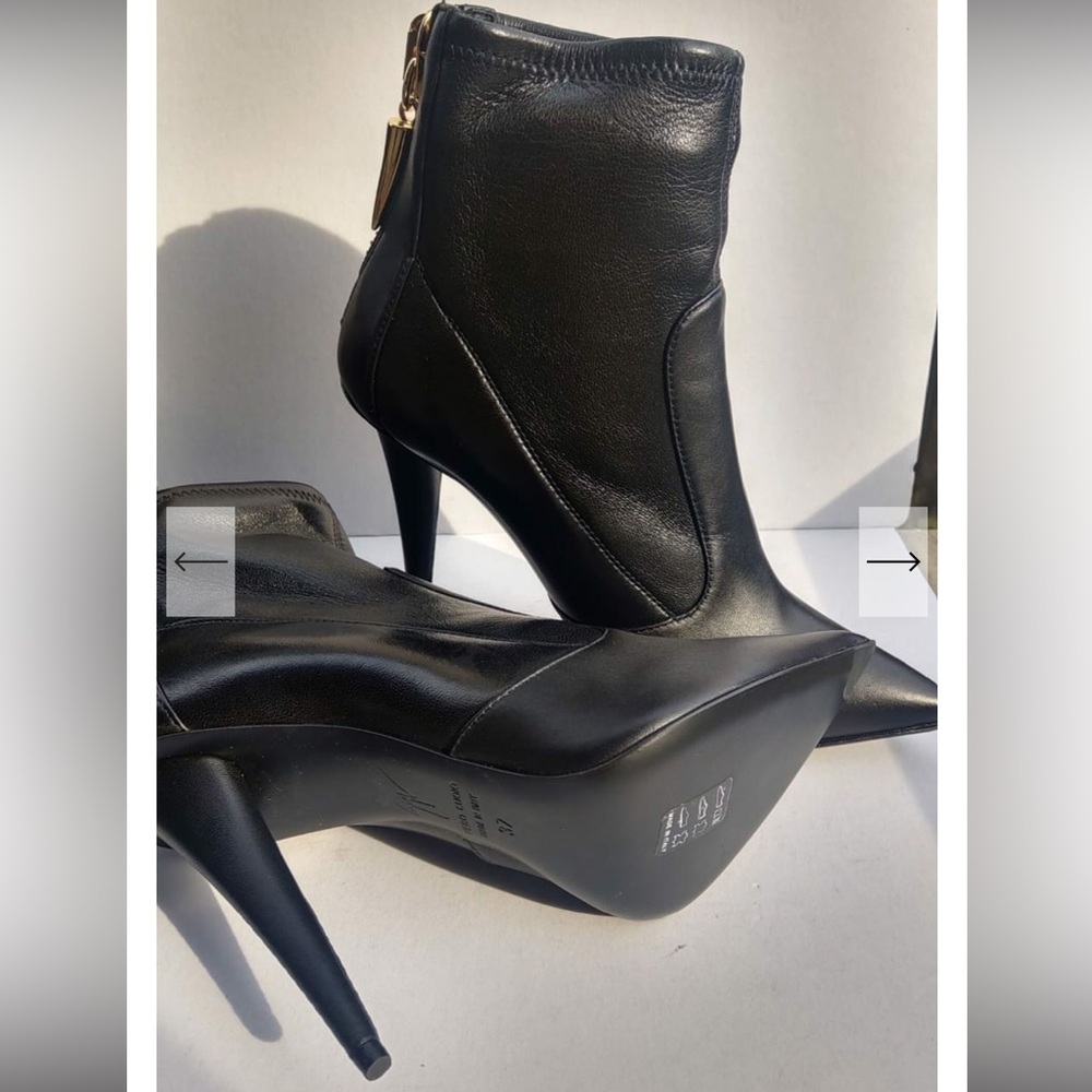Giuseppe Zanotti Black Leather Heeled Ankle Boots Sz 37 - Picture 9 of 16